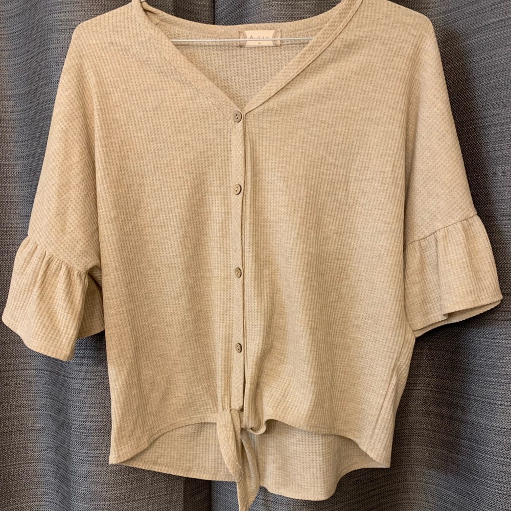Altar’d state bell sleeve waffle top